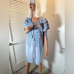 Rose and Rose boho babydoll mini blue dress medium